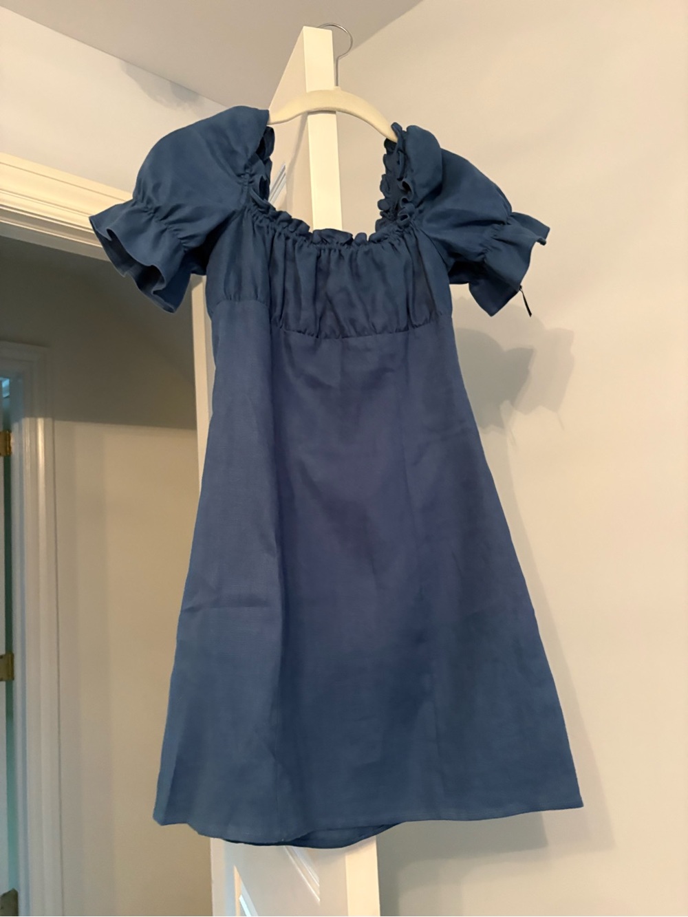 Reformation Navy Puff-Sleeve Mini Dress
